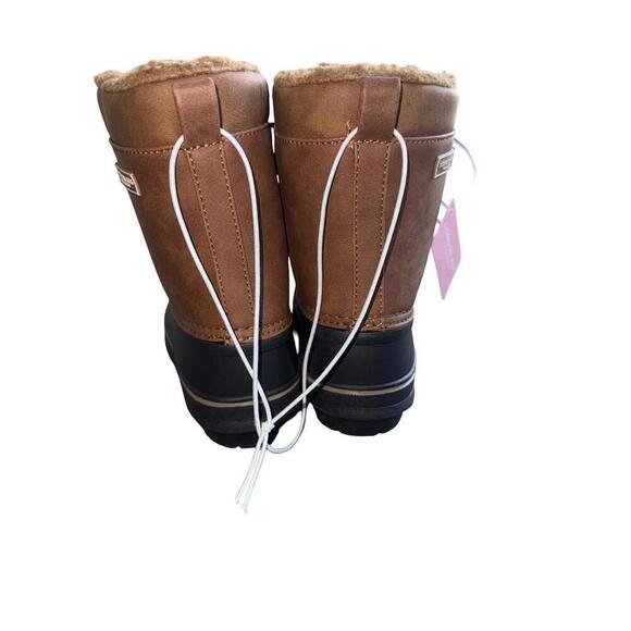 London Fog Girls Mid-Calf Snow Boot Size 1 Brown Faux Fur Waterproof - Picture 4 of 6